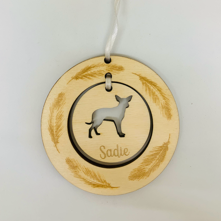 Personalised Chihuahua Hanging Decoration ~ Feather Wreath