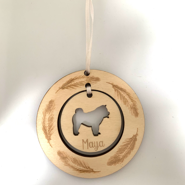 Personalised Chow Chow Hanging Decoration ~ Feather Wreath