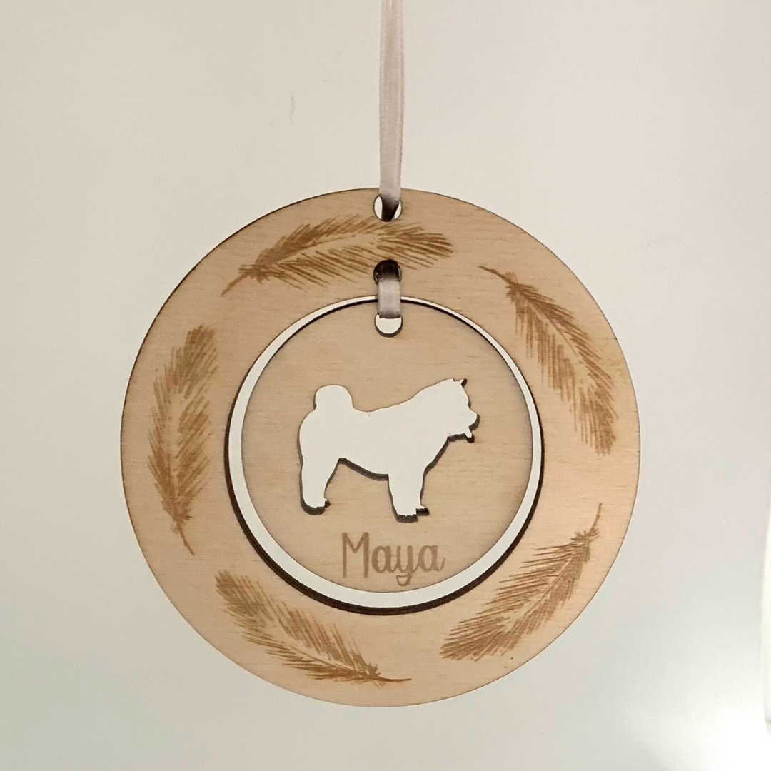 Personalised Chow Chow Hanging Decoration ~ Feather Wreath