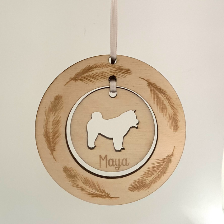Personalised Chow Chow Hanging Decoration ~ Feather Wreath