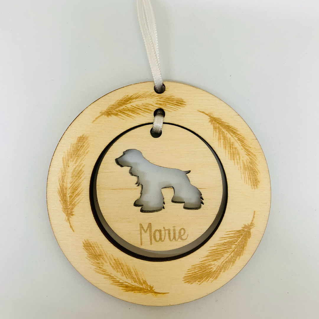 Personalised Cocker Spaniel Hanging Decoration ~ Feather Wreath