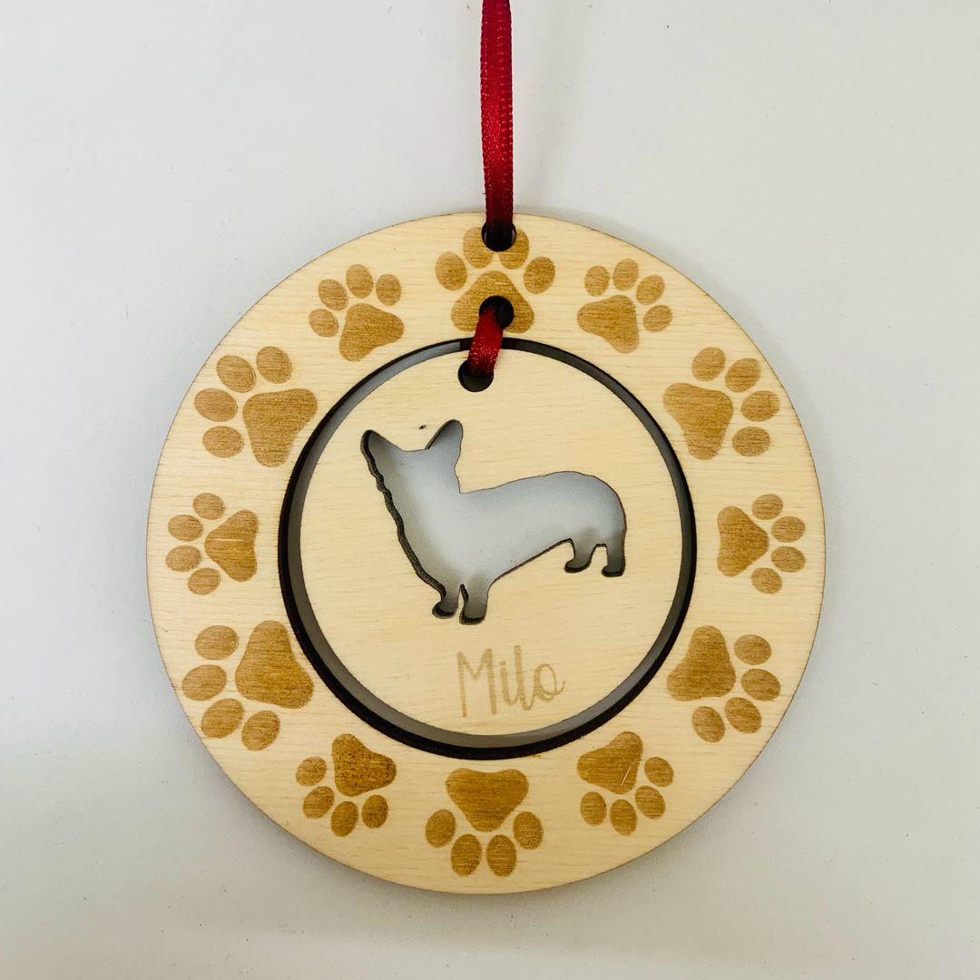 Personalised Corgi Hanging Decoration ~ Paw Wreath