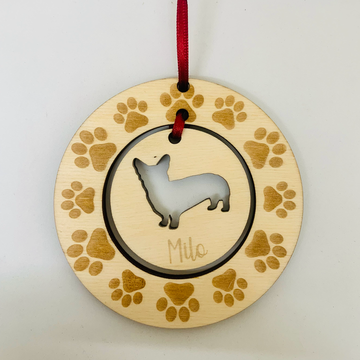 Personalised Corgi Hanging Decoration ~ Paw Wreath
