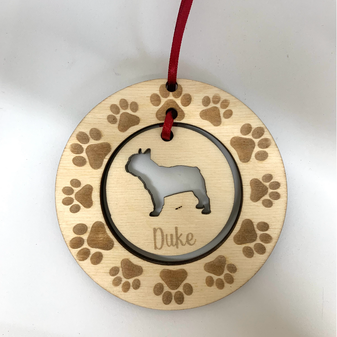 Personalised French Bulldog Hanging Decoration ~ Paw Wreath