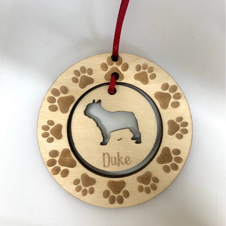 Personalised French Bulldog Hanging Decoration ~ Paw Wreath
