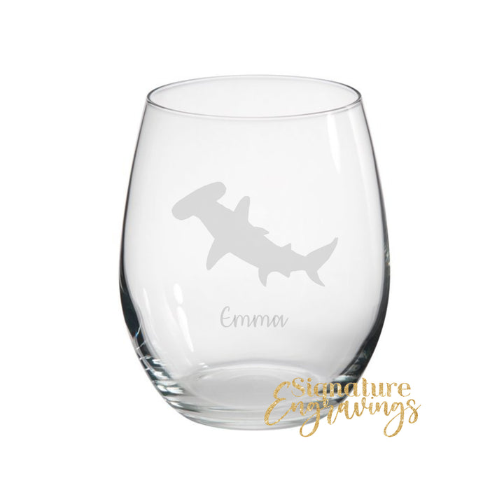 Personalised Hammerhead Shark Stemless Glass