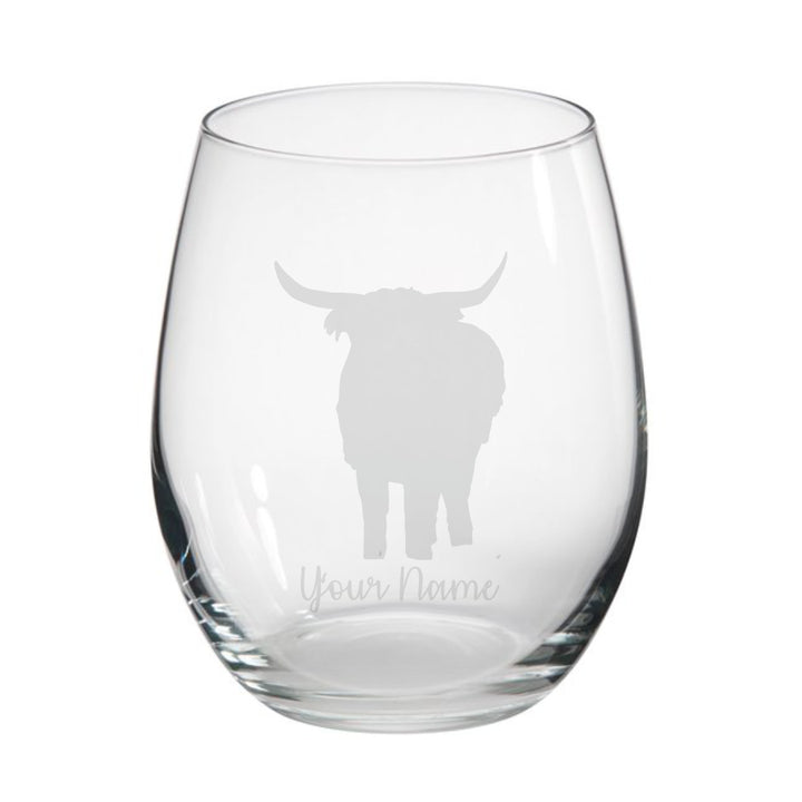 Personalised Highland Cow Stemless Glass