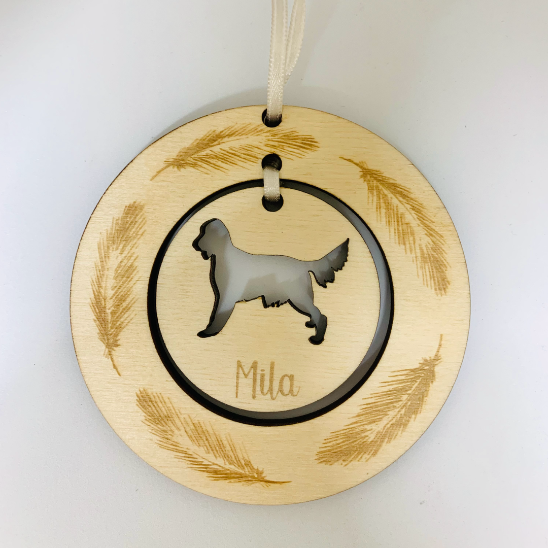 Personalised Irish Setter Hanging Decoration ~ Feather Wreath