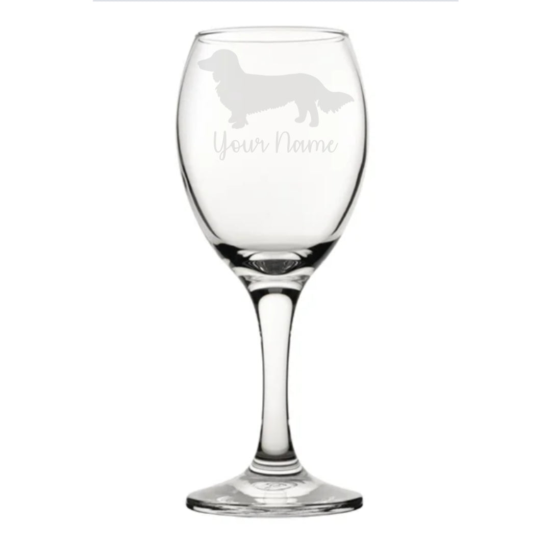 Personalised Longhaired Dachshund 'Sausage Dog' Wine Glass