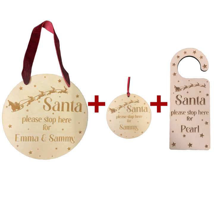 BUNDLE: Personalised Please stop here for Santa Door Hanger and Hanging Decoration