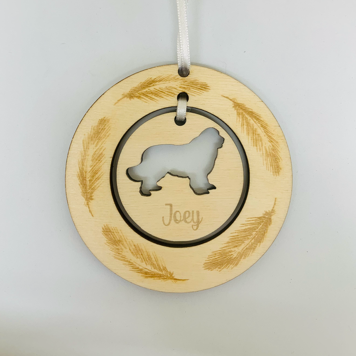 Personalised Newfoundland Hanging Decoration ~ Feather Wreath