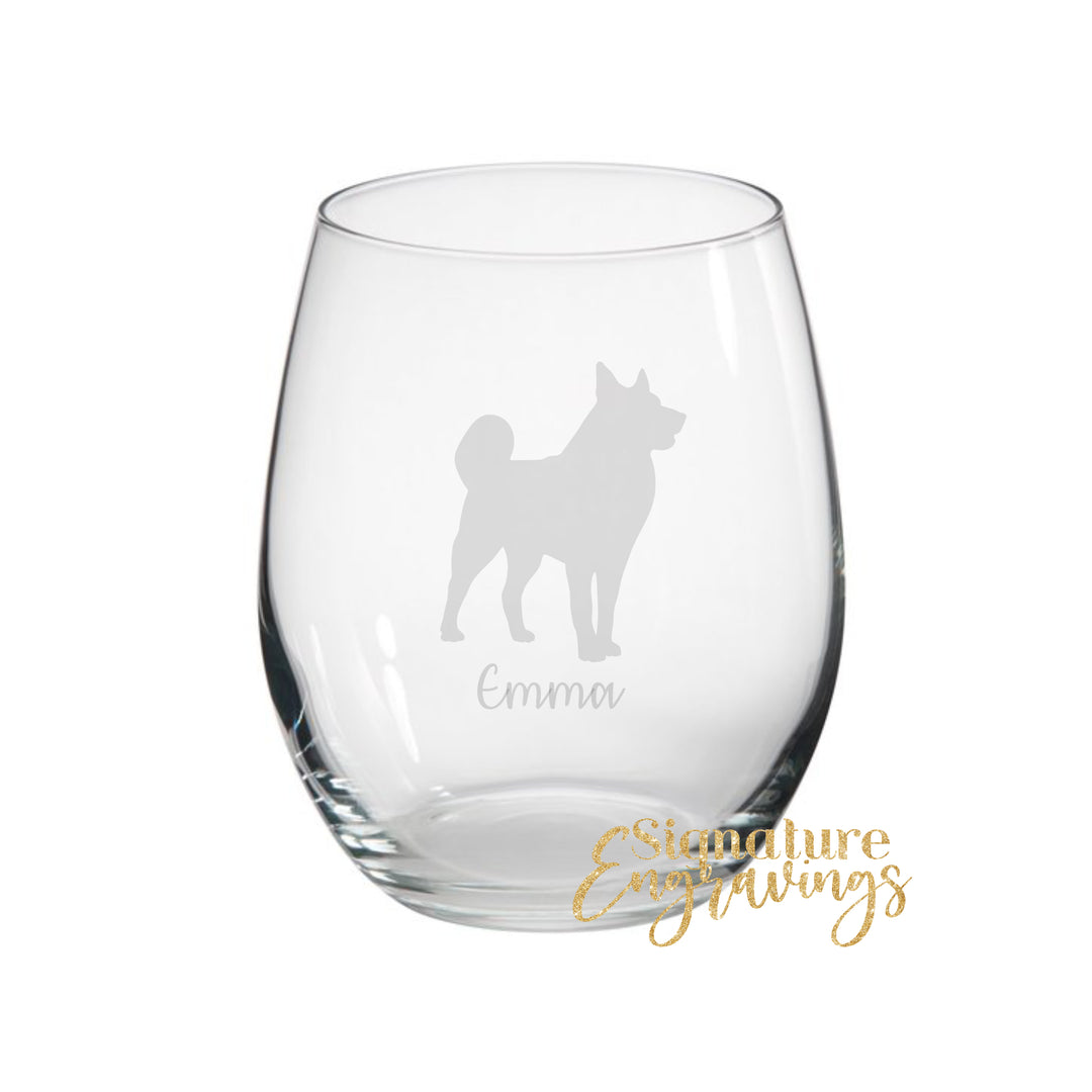 Personalised Norwegian Elkhound Stemless Glass