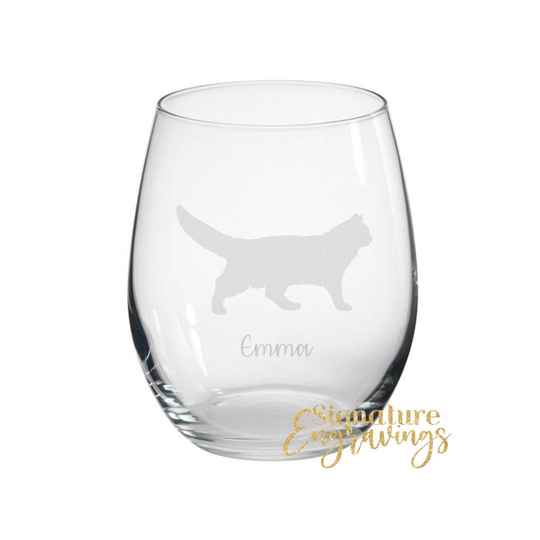 Personalised Norwegian Forest Cat Stemless Glass