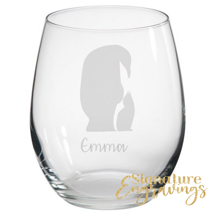 Personalised Parent Penguin Stemless Glass