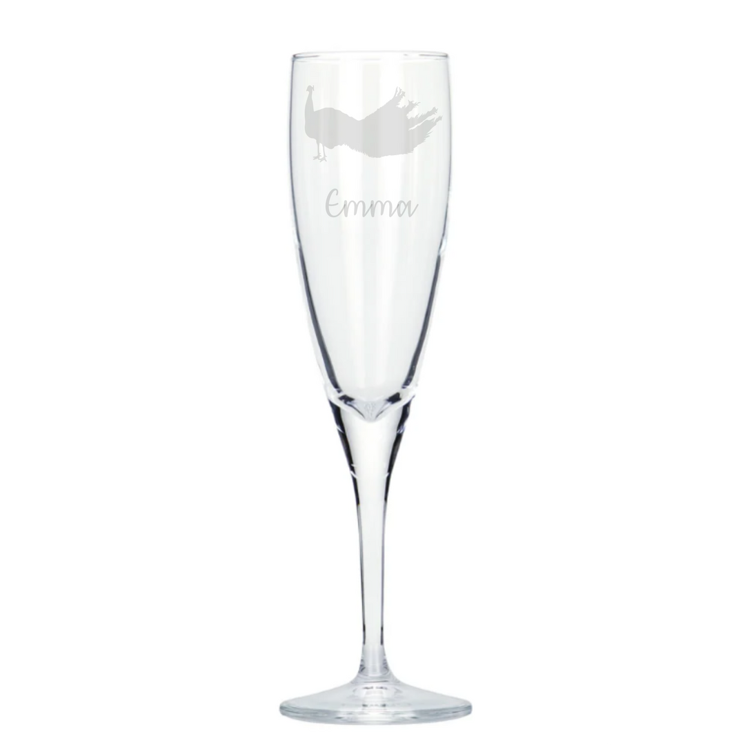 Personalised Peacock Champagne Glass