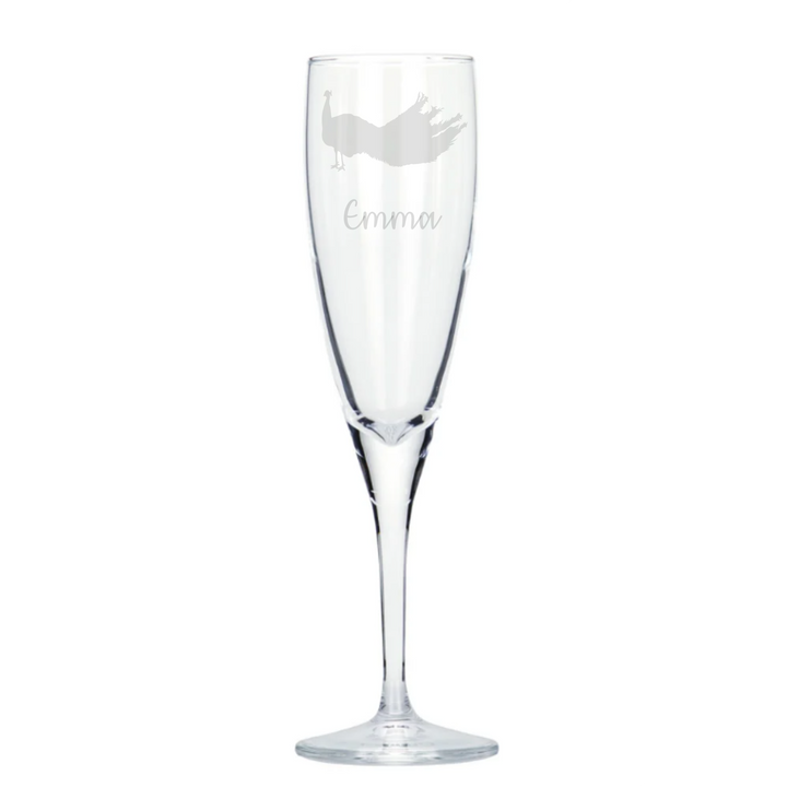 Personalised Peacock Champagne Glass