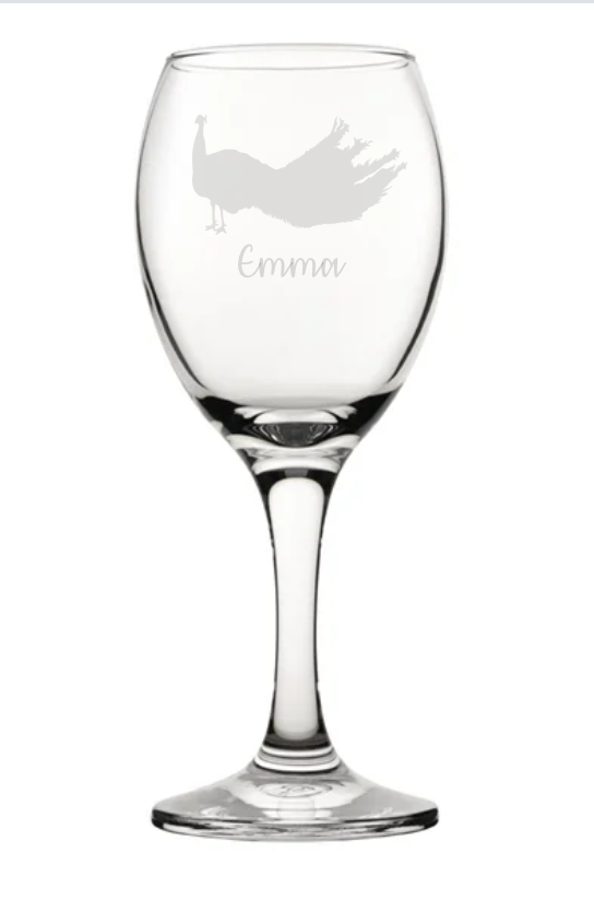 Personalised Peacock Wine Glass
