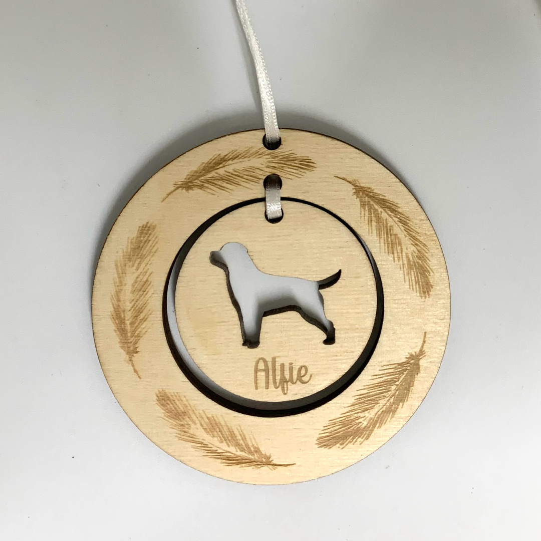 Personalised Rottweiler Hanging Decoration ~ Feather Wreath