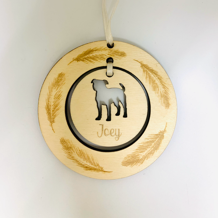 Personalised Staffie Staffordshire Terrier Hanging Decoration ~ Feather Wreath
