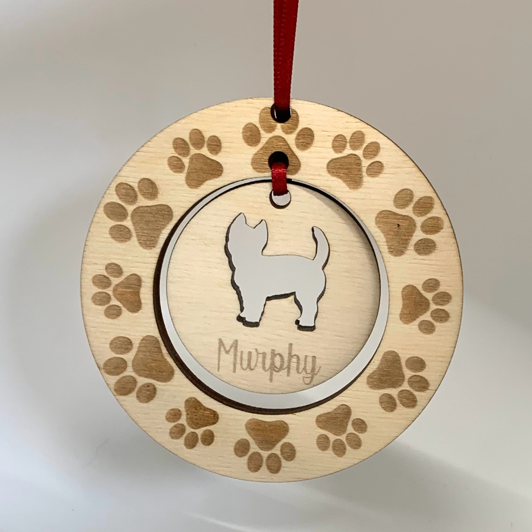 Personalised Westie West Highland Terrier Hanging Decoration ~ Paw Wreath