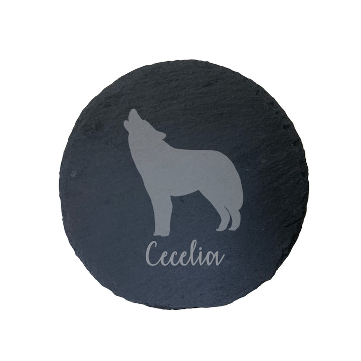 Personalised Wolf Slate Coaster