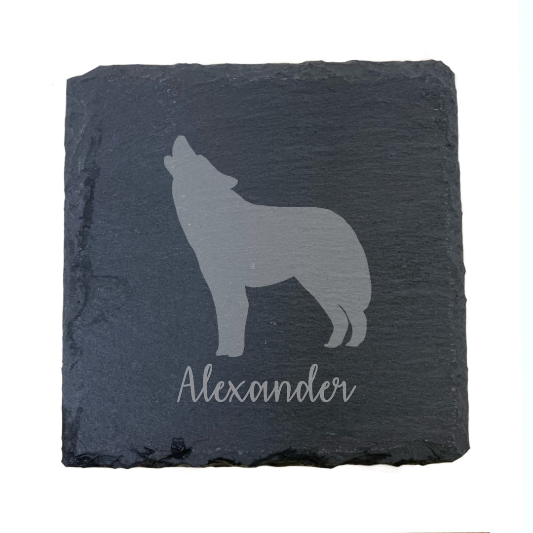 Personalised Wolf Slate Coaster