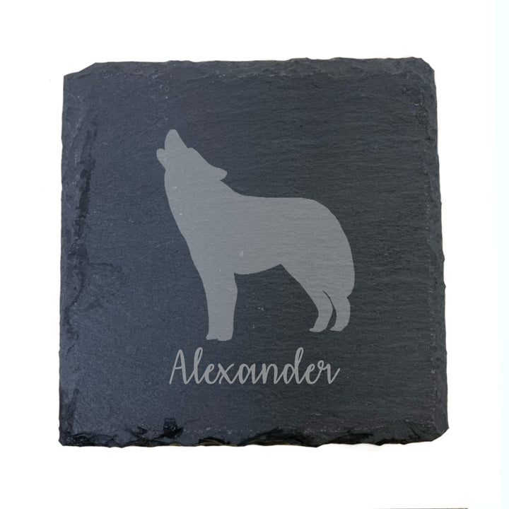 Personalised Wolf Slate Coaster