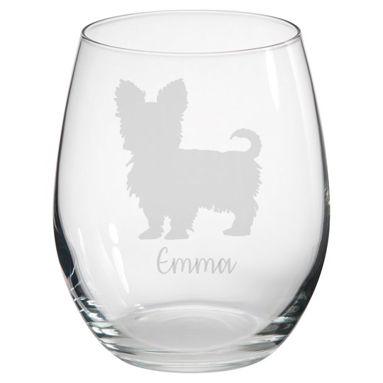 Personalised Shorthair Yorkie Stemless Wine Glass